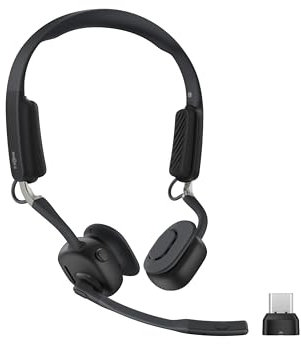 SHOKZ Cuffie a cond. ossea UC OpenMeet con adatt. USB-C, cuffie Bluetooth Open-Ear con micr. canc. rum., auric. wireless per uff., ch., riunioni, Bluetooth 5.4, durata batteria 15 ore, ricarica rap.