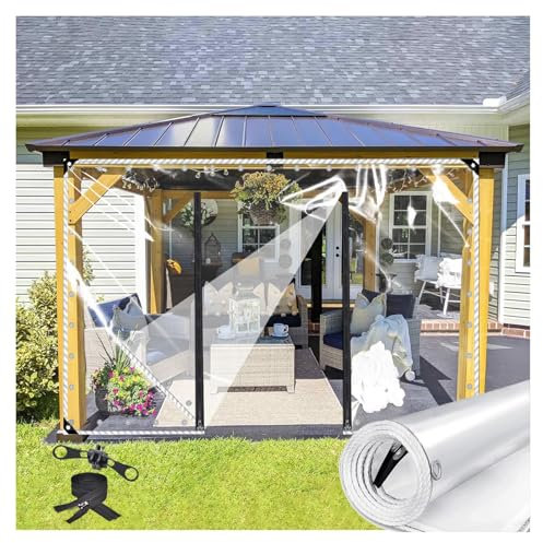 QWEASDF Waterproof PVC Clear Plastic Tarp with Zipper Door,Outdoor Tarp Curtains with Zipper Door, Clear Tarp with Grommets,for Patio,Porch and Outdoor,heavy duty,0.5mm Thicken(H2.1xW8m/H6.8xW26.2ft)