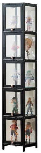 errtsdb 30x33x172cm vitrinenschrank, 5 Schicht glasvitrine, sammlervitrine Wohnzimmer vitrine glasvitrine stehend leicht zu reinigen für Wohnzimmer und Büro, Schwarz/Von Allen Seiten transparent