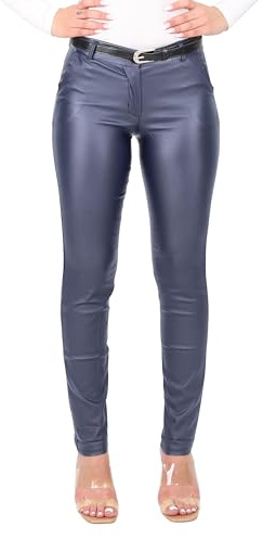 Malito - Damen Chinohose - schicke elastische Lederoptik Hose - Festliche Elegante Stretch Damenhose 1031 - Dunkelblau S