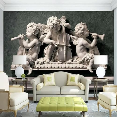 ZEZILE Benutzerdefinierte Größe Europäischer Stil 3D Stereo Gips Engel Figur Wandbild Tapete Wohnzimmer Sofa Wohnkultur Hintergrund 3D Fresko