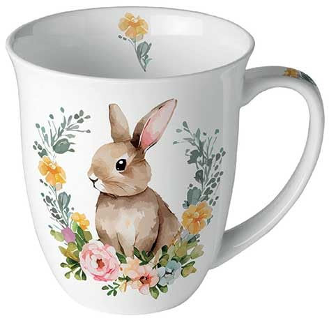 Ambiente Tasse en porcelaine d'environ 400 ml Tasse en porcelaine pour thé ou café Printemps été Pâques Lapin mignon de Pâques