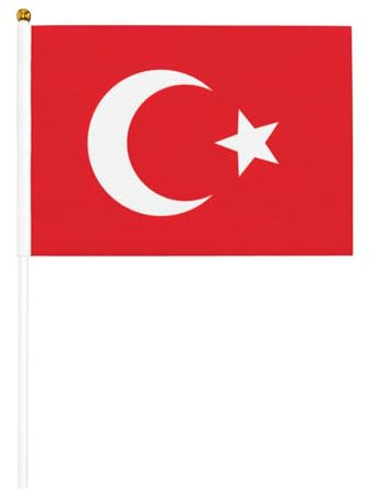 Flagge der Türkei, kleine Flaggen auf Stab, 14 x 21 cm, 10 Stück – Mini-Flaggen, handliche Holzflagge
