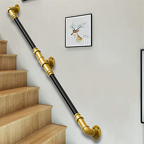 Industrielle schwarze Rohr-Handläufe mit goldener Halterung Eisen, moderne Wandtreppengeländer, Tragfähigkeit, Badewannengriffe