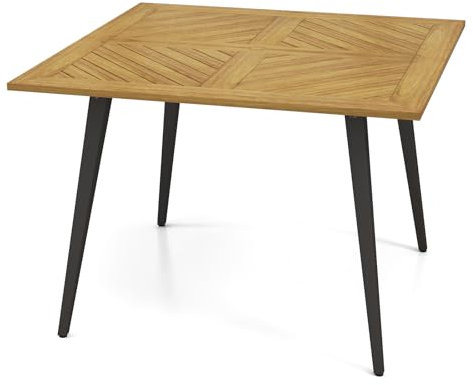 KOMFOTTEU Gartentisch mit 5 cm Schirmloch, Esstisch aus Akazienholz, Holztisch für 4/6/8 Personen, Terrassentisch für Garten, Hinterhof, Veranda (Modell 4)