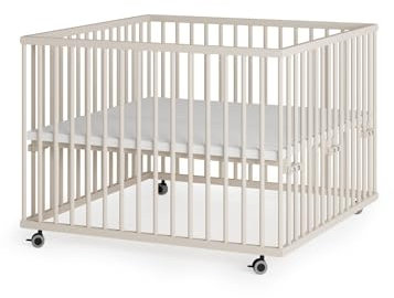 Sämann Laufstall Baby 100x100 cm | TÜV geprüft | stufenlos höhenverstellbar | Laufgitter Premium | Babybett aus Holz | Krabbelgitter sahara dust