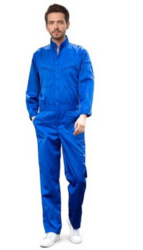Maizoon Unisex Work Coveralls Polycotton Durable Jumpsuit Solid Color Stand Collar One-piece Overalls Boiler Suit with Zipper for Mechanics Warehouse