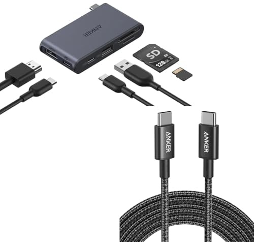 Anker Nano USB-C Hub (6-in-1) + Anker USB C auf USB C Kabel (100W 3m)