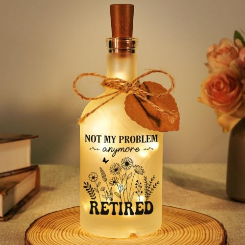 Retirement Gifts for Women, Funny Retiree Glass Bottle Light Keepsake Decor | Perfect Retirement gift for women, featuring warm LED String lights for Home or Office Desk Decor for Coworkers Employee