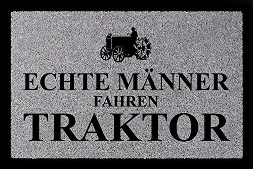 Interluxe FUSSMATTE Schmutzmatte ECHTE MÄNNER Fahren Traktor Bauernhof Geschenk Mann Hellgrau