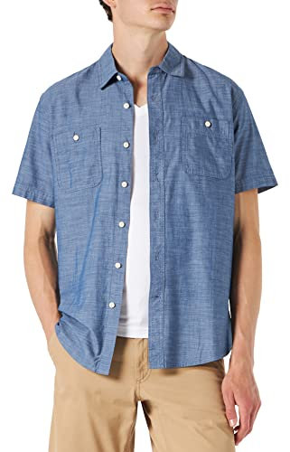Amazon Essentials - Camicia da uomo a maniche corte in chambray, Regular Fit. ,Rinsed ,US S (EU S)
