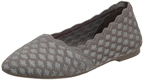 Skechers Women's Cleo - Honeycomb Closed Toe Ballet Flats, Brown Dark Taupe Flat Knit Dktp, 5 UK