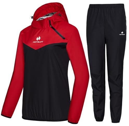 HOTSUIT Costume Sauna Femmes Pantalon Veste Amincissant Séance de Gym Sweat Suits Vêtements de Sudation Survêtement Sauna Rouge 3XL