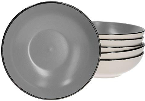 Van Well 6er Set Keramik Schüssel - 600 ml Grau | Müsli Obst Salat | Spülmaschinenfest | Stilvolles und haltbares Geschirr für 6 Personen