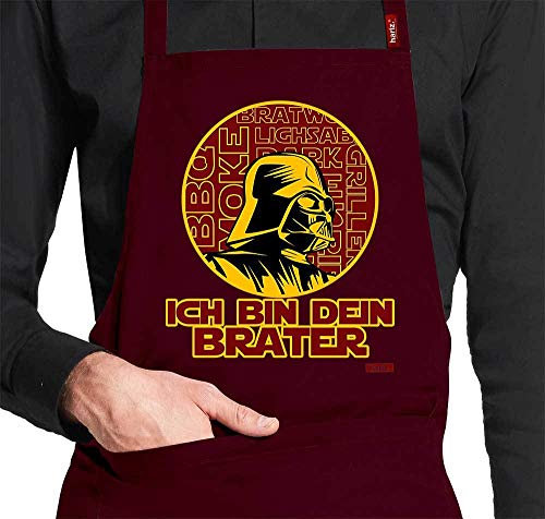 HARIZ Grillschürze Koch-Schürze Ich Bin Dein Brater Grillen Männer Inkl. Geschenk Karte Wein Rot One Size