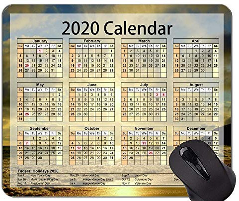 Kalender 2020 mit Feiertags-Spiel-Mausunterlage, Strand-Ferien-themenorientierte Mausunterlage mit genähtem Rand
