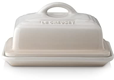 Le Creuset Beurrier en Céramique, 900 g, 17 x 12.5 x 9 cm, Meringue, Coastal Bleu
