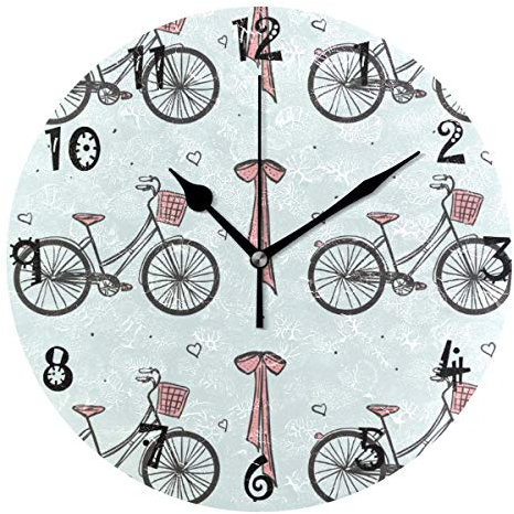 LDIYEU Art Paris Vintage Bike Round Wall Clock Circular Plate Silent Non Ticking Clocks for Kitchen Home Office School Decor Kid Boys Girls