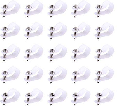 Swpeet 60 Pack White 5/8 Inch Nylon Plastic R-Type Cable Clips Clamp Kit, Nylon Screw Mounting Cord Fastener Clips with 60 Pack Screws for Wire Management (5/8 Inch, White)
