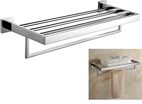 ThinkTop Étagères de salle de bain de 61 cm avec barre porte-serviettes, acier inoxydable SUS304 finition chromée polie miroir
