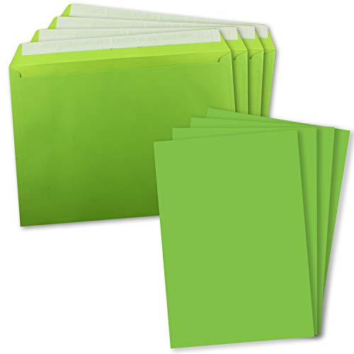 50x XXL Einzelkarten-Set DIN A4 mit Umschlägen DIN C4 - Hellgrün | Karte 21 x 29,7 cm - Briefumschlag mit Haftklebung 22,9 x 32,4 cm - für Versand von Grußkarten, Urkunden und Gutscheinen