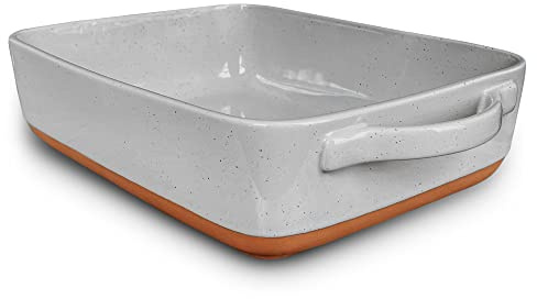 Mora Keramik Auflaufform mit Griffen für Kasserolle, Lasagne, Gratinieren, Grillen, Braten und Backen, 22,9 x 33 cm, extra tief, Porzellan Bratpfanne, geeignet für Ofen zu Tisch