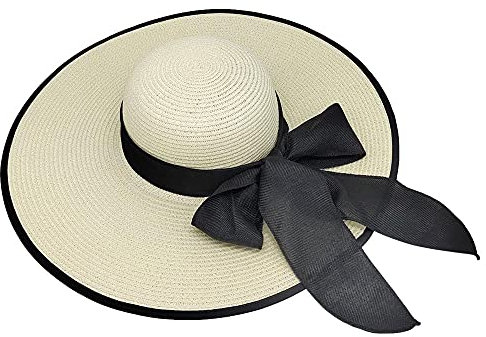 G-LIKE Damen Sonnenhut Sommerhut Strandhut – Eleganter Faltbarer Strohhut Outdoor Sonnenschutz Leichter Damenhut Sommer UV-Schutz UPF 50+ Breite Krempe Hut mit Schleife für Frauen Mädchen (Weiß)