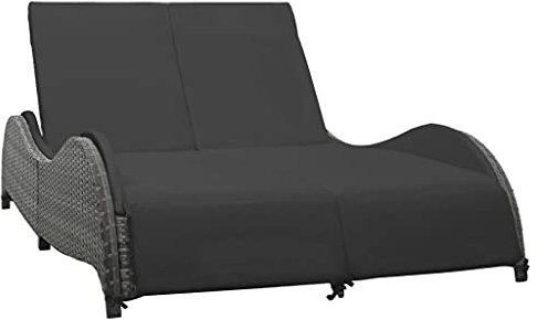CHAHO Doppel-Sonnenliege mit Auflage Poly Rattan Anthrazit,für den Garten Terrasse Balkon