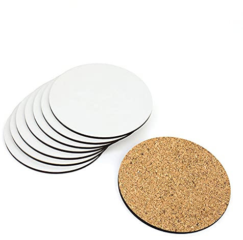 Lot de 50 sous-verres vierges en MDF avec envers en liège - 9 x 9 cm - Blanc brillant