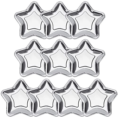 Lot de 20 assiettes en papier jetables en forme d'étoile argent-18 cm- Motif pentagramme Pour Noël, Halloween,dîner,mariage, anniversaire,pique-nique,apéritifs,fruits et desserts,décoration de table