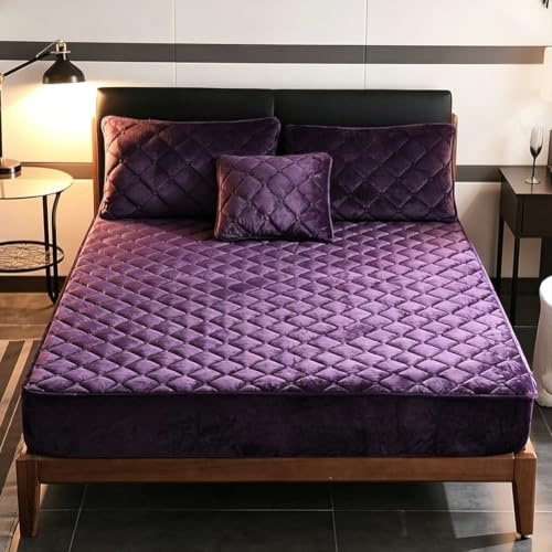 HAIBA Warme Plüsch Spannbettlaken 180x200cm Dunkelviolett Matratzenbezug | weicher Fleece Bettlaken geräuschlos atmungsaktiv 30cm tiefe Tasche mit elastischem Rand für Topper Matratzen Boxspringbett