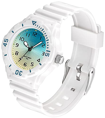 Uhren Damen Schwesternuhr Analog Sportuhr Silikon Armbanduhr Leuchtend 5 ATM Wasserdicht Leichte Uhr für Junge Mädchen Teenager Schwarz Gold Silber Blau Grün Rosa Violett Weiß Outdoor Watch Frauen