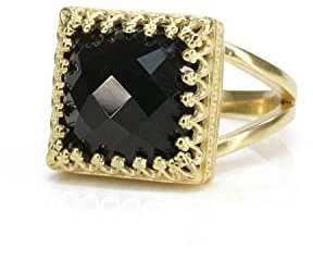 Anemone Jewelry Atemberaubende Onyx-Ringe für Frauen - Facettierter Schwarzer Onyx-Ring in 14K Gold Gefülltem Ringband - Kunsthandgemachter Schwarzer Onyx-Schmuck zum Tragen für Jede Gelegenheit