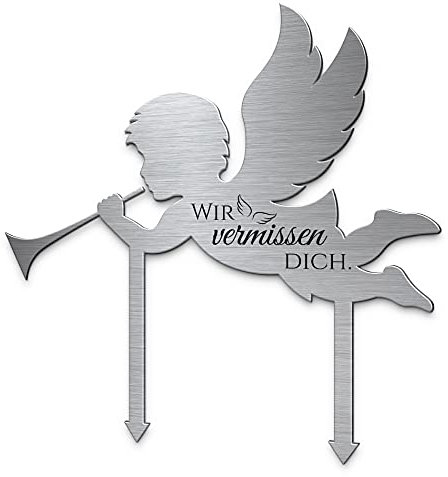CHRISCK design Grabstecker aus Edelstahl Engel mit schönen Motiven & Trauersprüchen | Grabschmuck Engel wetterfest | eigene Engel Deko gestalten