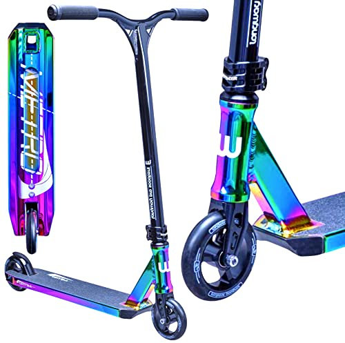 Longway Metro Stunt-Scooter Park Trick Tret Roller + F26 Sticker (2K19 H=79cm Schwarz/Rainbow)