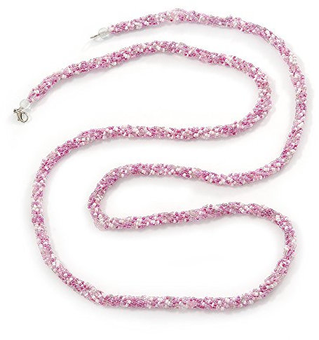 Avalaya Collana lunga multifilo con perline di vetro rosa e bianco, lunghezza 124 cm, Misura unica, Vetro