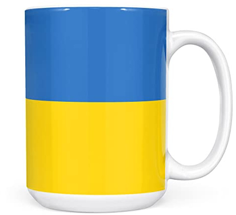 Mug Monster - Ukraine Full Wrap Flag, Ukranian National Flag, Flags of The World - Ceramic Coffee Mug/Cup, Gift for Men or Women, Extra Large and Giant Cup Available, 15oz White Beaker