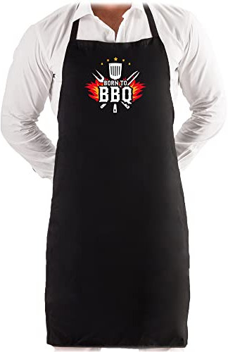 LP&Z Grillschürze für Männer mit Aufdruck, Born to BBQ Kochschürze, Lustiges Vatertagsgeschenk, Küchenschürze aus Baumwolle zum Binden, Praktisches Grillzubehör