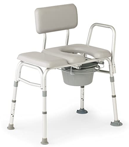Medline Padded Combination Transfer Bench and Commode, 400 lb. Capacity - Essential Bathroom Aid for Elderly and Disabled