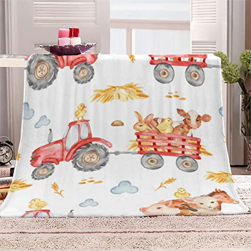 Aolity Babydecke 70x100 cm Kuh Traktor Weißer Cartoon Kuscheldecke Baby Personalisiert Flauschig Decke Flanell Flauschige Decke Kuschelige Wohndecke Sofadecke Reisedecke