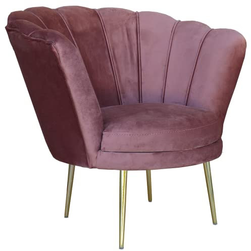 Liberoshopping Poltrona in velluto imbottita modello conchiglia con gambe metallo 78x73x75 cm Rosa
