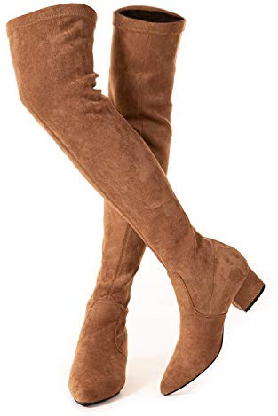 N.N.G Overknee-Stiefel für Damen, oberschenkelhoch, Wildleder, Block, Winter, niedrig, oberhalb flach, lang, OTK-Komfort, spitzer Zehenbereich, Braun, 5,1 cm, 39 EU