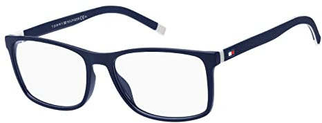 TOMMY HILFIGER Brille mit Sehstärke in mattem Blau & Rot für Herren optional mit Sonnenbrillentönung oder Blaulichtfilter, Rechteckig, gefertigt aus Polyamid , Modell: 103722 (inklusive Brillenetui)
