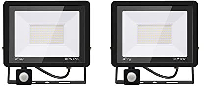 2PACK - 100W Projecteur LED détecteur de mouvement,Blanc Froid (6000K) 10000LM Projecteur LED Exterieur Avec Detecteur Imperméable IP66 Projecteur LED exterieur de sécurité pour, garage, couloir