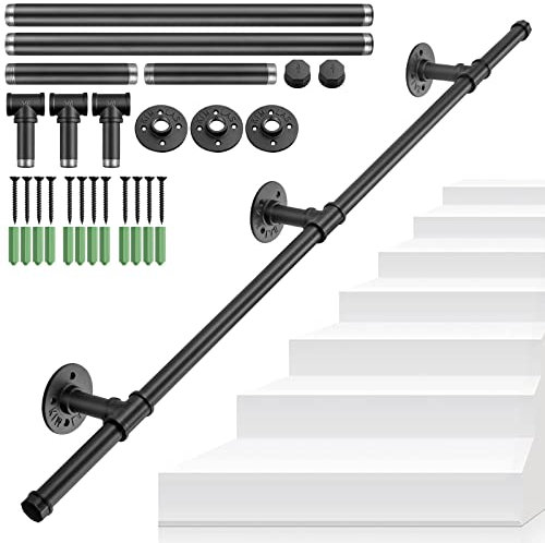 TANiCE Pasamanos de Escalera 125cm Barandilla de Escalera Negro Pasamanos Antideslizante de Pared para Escaleras Interior Exterior Barandilla de Tubería de Hierro para Seguridad de Niños y Mayores