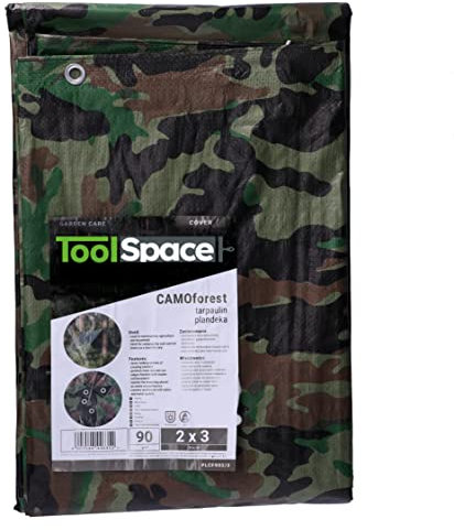 ToolSpace SUPERDICKE Gewebeplane Premium Plane mit Ösen 2x3m Wetterfest Abdeckplane UV Beständig Tarp Outdoor Garten Wasserdicht Schutzplane Bauplane Tarnfarbe 90g/m2 Reißfest Camouflage