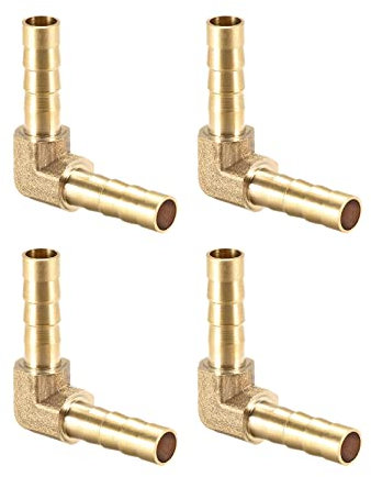 QUARKZMAN Raccordi in Ottone 6mm Dia 90 Gradi Raccordo Barb Flessibile Gomito Connettore Attacchi per Tubo Flessibile Collegamento Giardino [4 Pezzi, Tono Oro]
