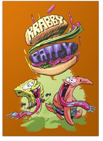 Displate Offiziell SpongeBob MetallPoster Magnetische Befestigung Inklusive Lizenziert Bilder Hochwertiges Poster Krabby Patty 45 cm x 32 cm