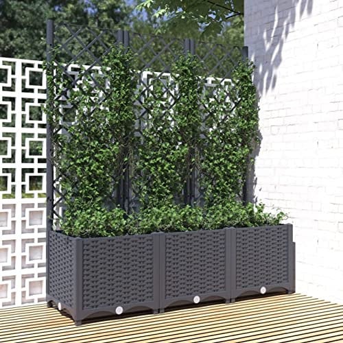 JUNZAI Garden Sleepers,Vegetable Raised Bed,Raised Flower Bed,Garden Planter with Trellis Dark Grey 120x40x136 cm PP