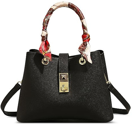 FOLOVEYA Mode Damen Handtasche Shopper Umhängetasche Frauen Schultertasche Elegant Henkeltaschen Casual Top-Griff Taschen für Arbeiten Reisen Schule Wasserdicht PU Leder Tote Bag Schwarz